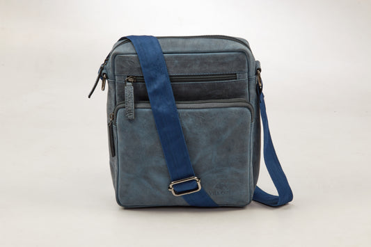 The Jackal - Genuine Leather Messenger bag for Men (Blue Waxy)