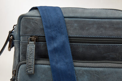 The Jackal - Genuine Leather Messenger bag for Men (Blue Waxy)