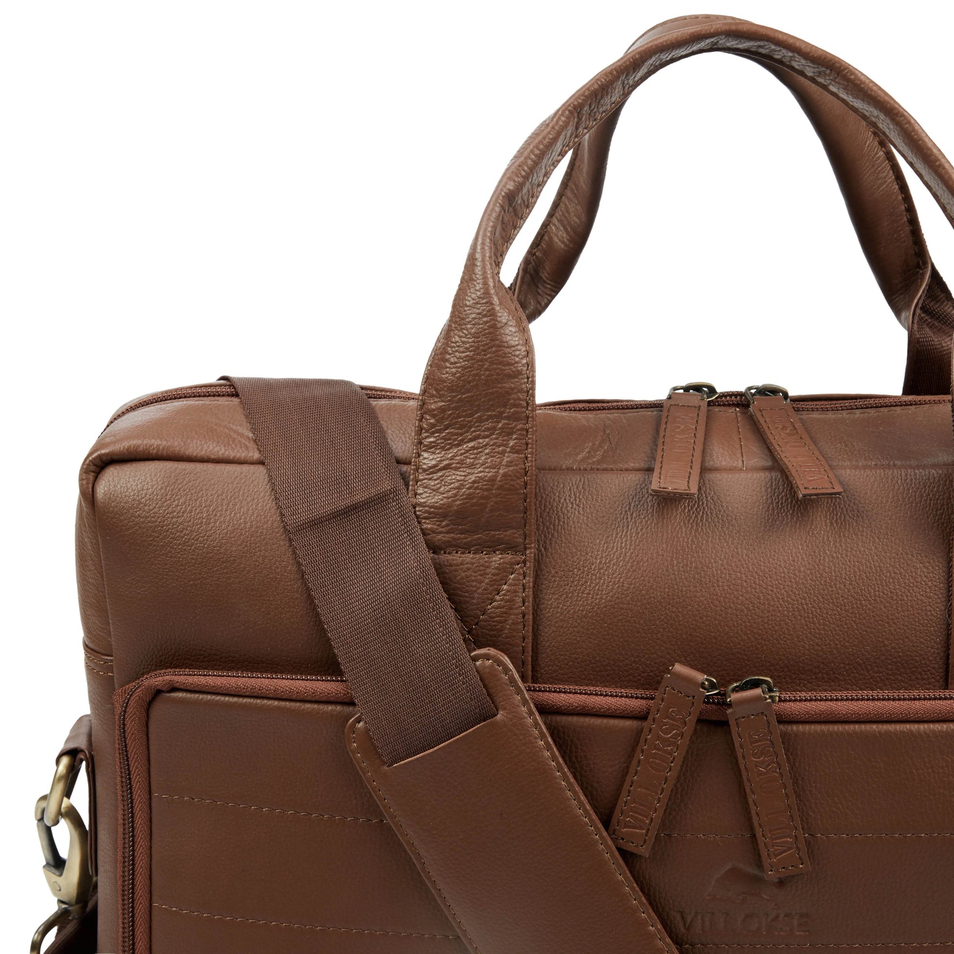 The Mandarin - Genuine Leather Laptop Bag - Cognac Nappa - VILL OKSE