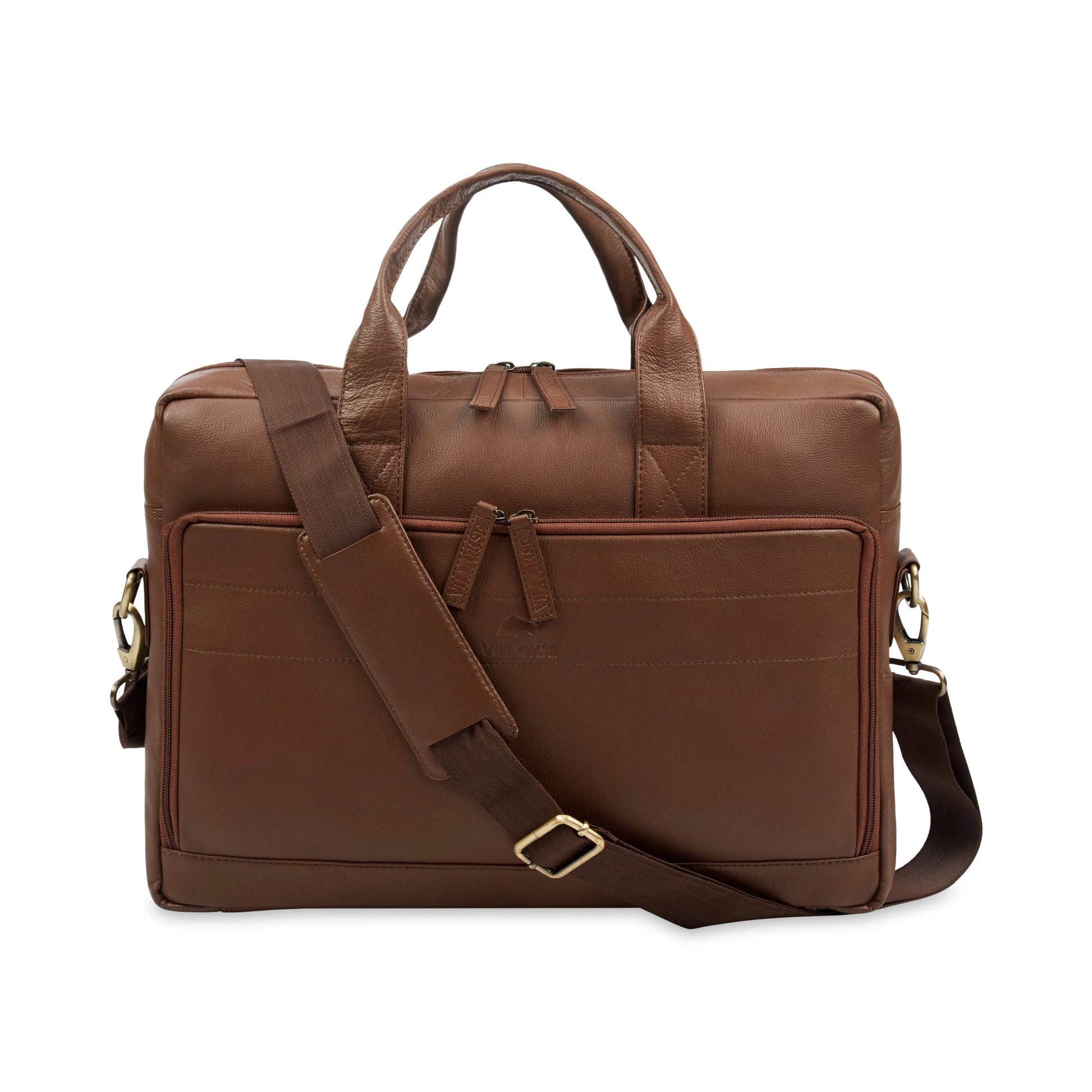 The Mandarin - Genuine Leather Laptop Bag - Cognac Nappa - VILL OKSE