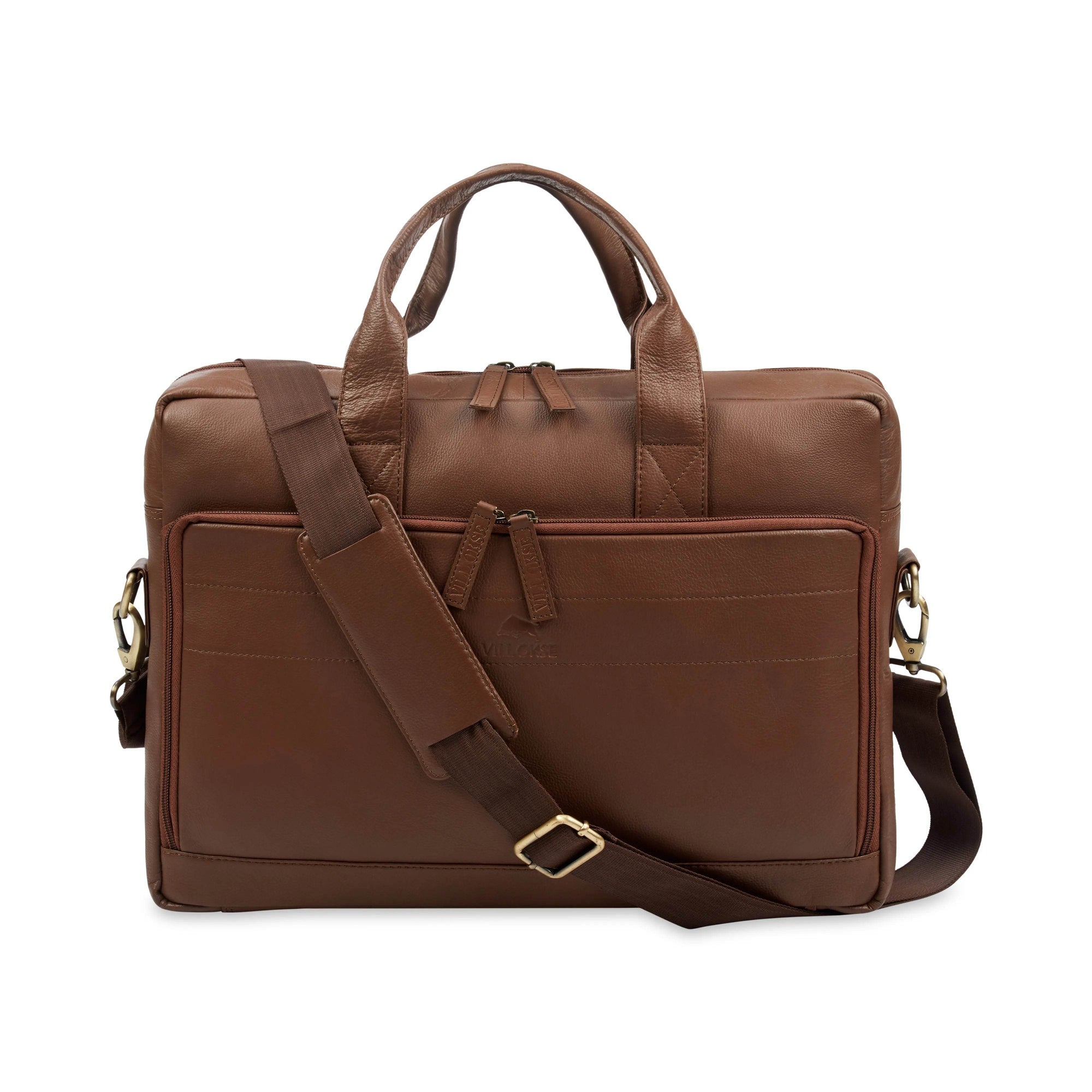 The Mandarin - Genuine Leather Laptop Bag - Cognac Nappa - VILL OKSE