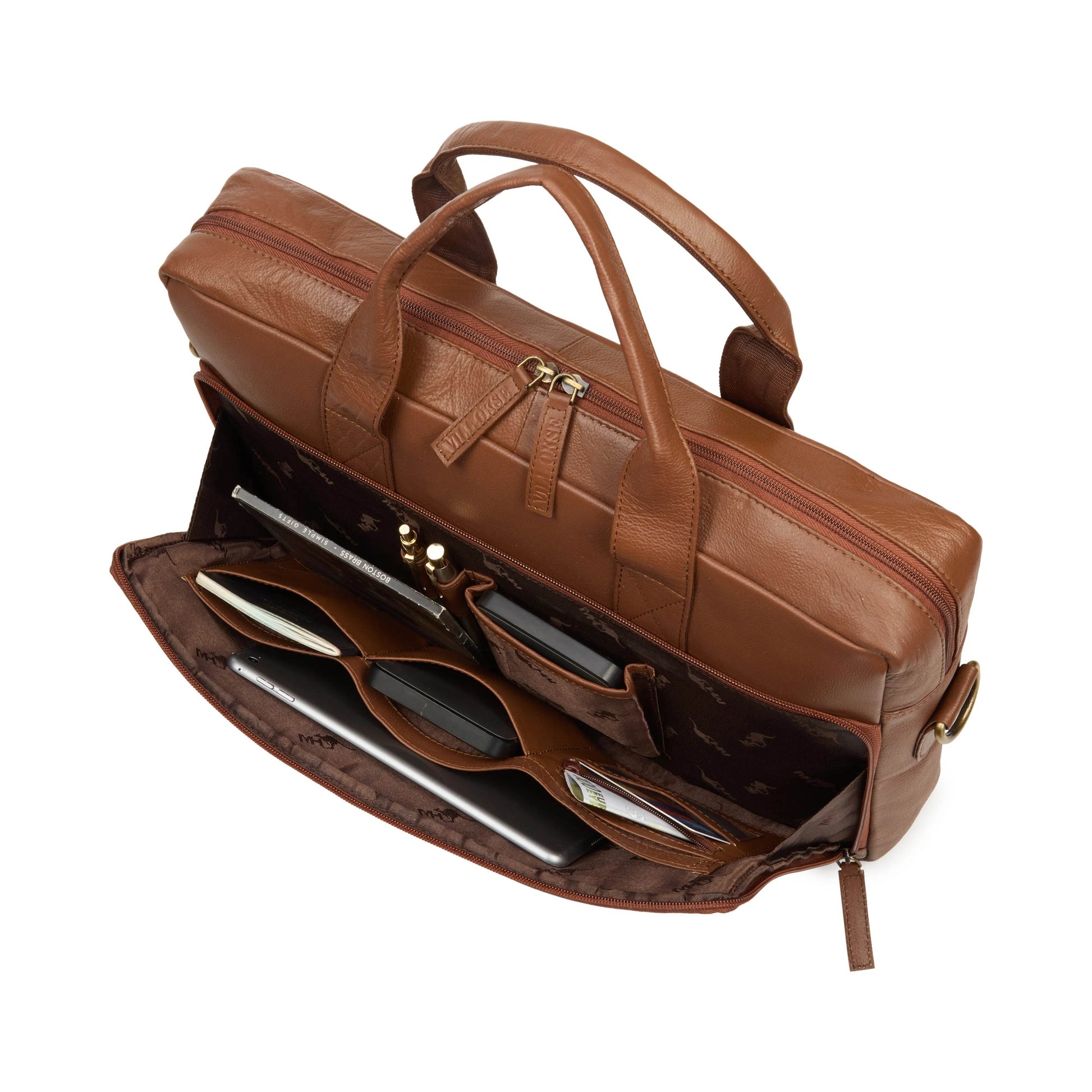 The Mandarin - Genuine Leather Laptop Bag - Cognac Nappa - VILL OKSE