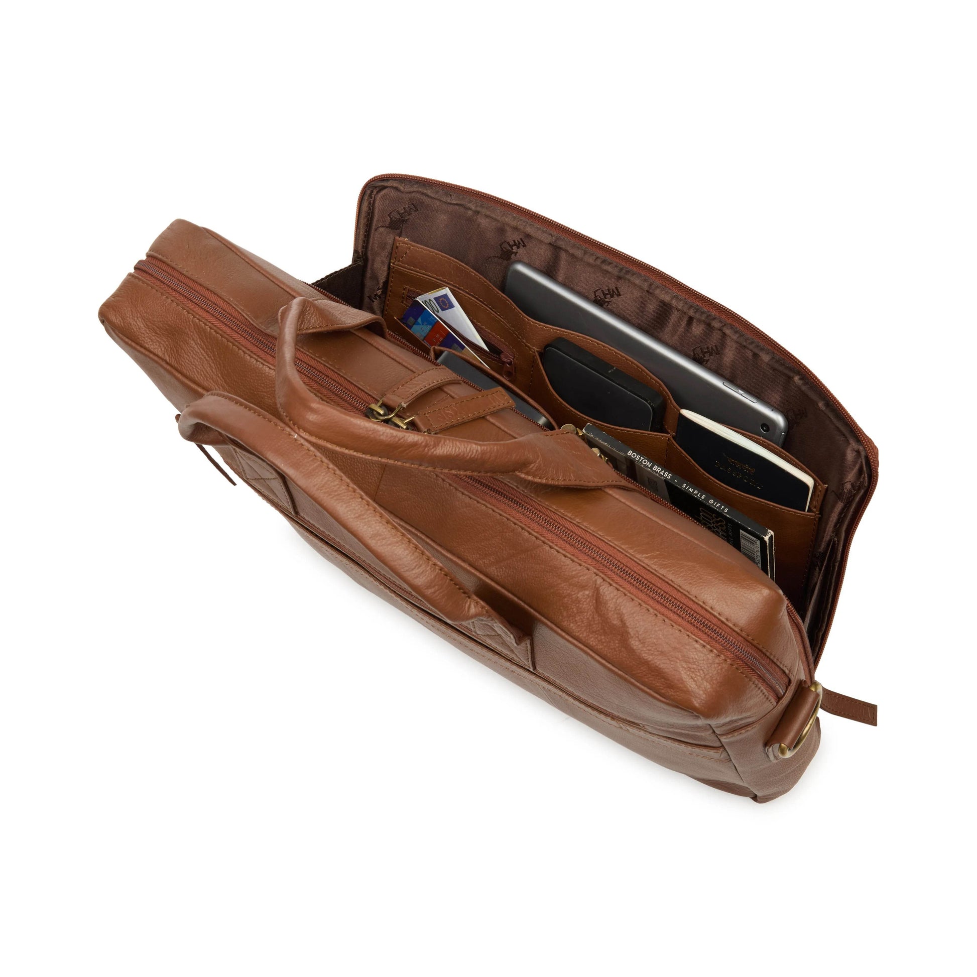 The Mandarin - Genuine Leather Laptop Bag - Cognac Nappa - VILL OKSE