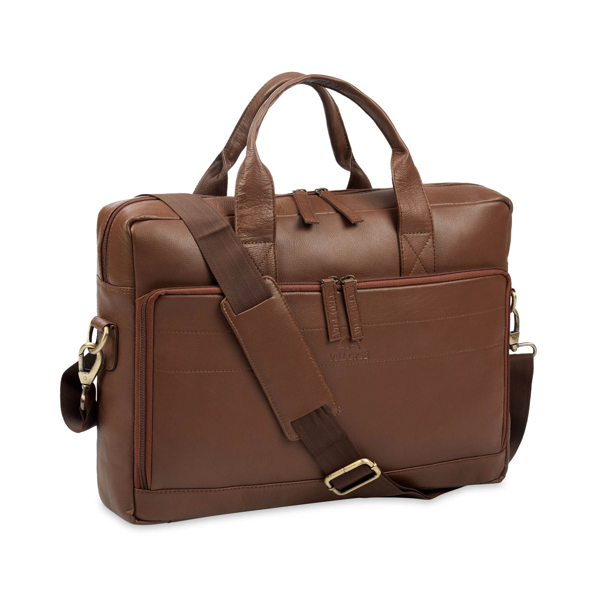 The Mandarin - Genuine Leather Laptop Bag - Cognac Nappa - VILL OKSE