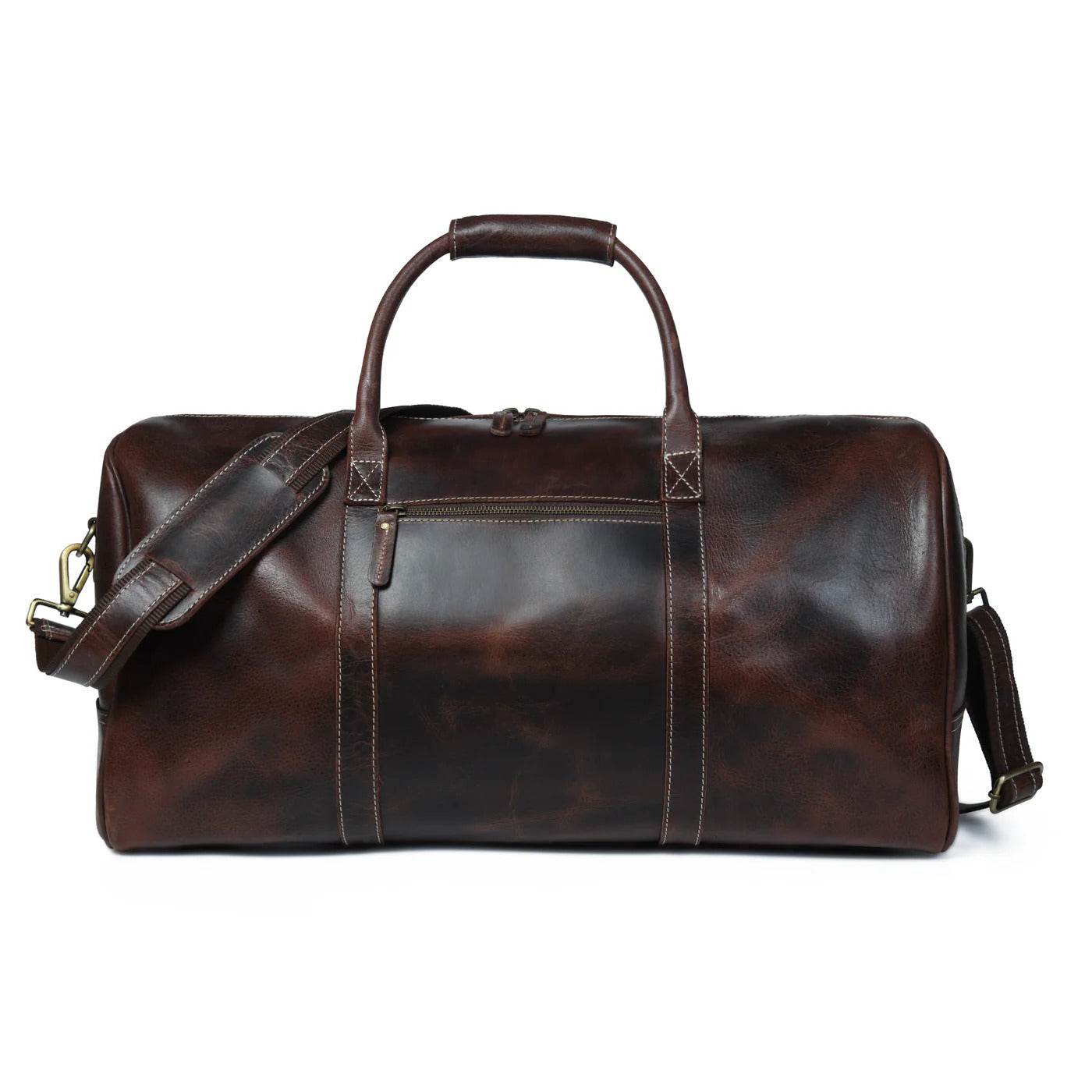 The Traveler - Genuine Leather Weekender Bag - Brown Oil Pull Up - VILL OKSE