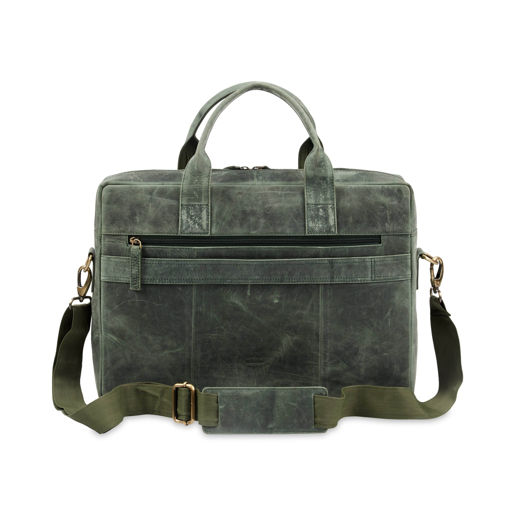 The Mandarin - Genuine Leather Laptop Bag - Green Waxy Hunter - VILL OKSE