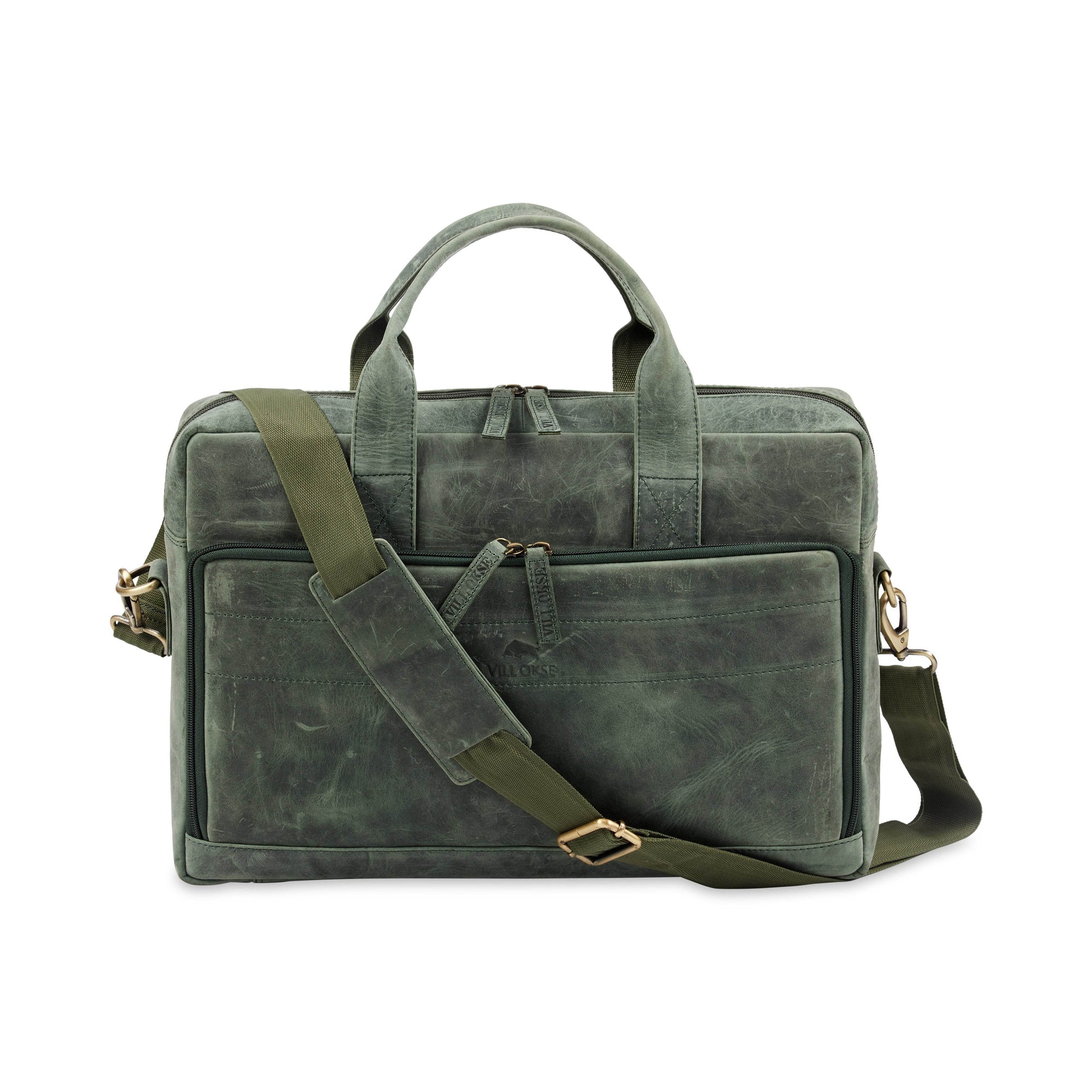 The Mandarin - Genuine Leather Laptop Bag - Green Waxy Hunter - VILL OKSE