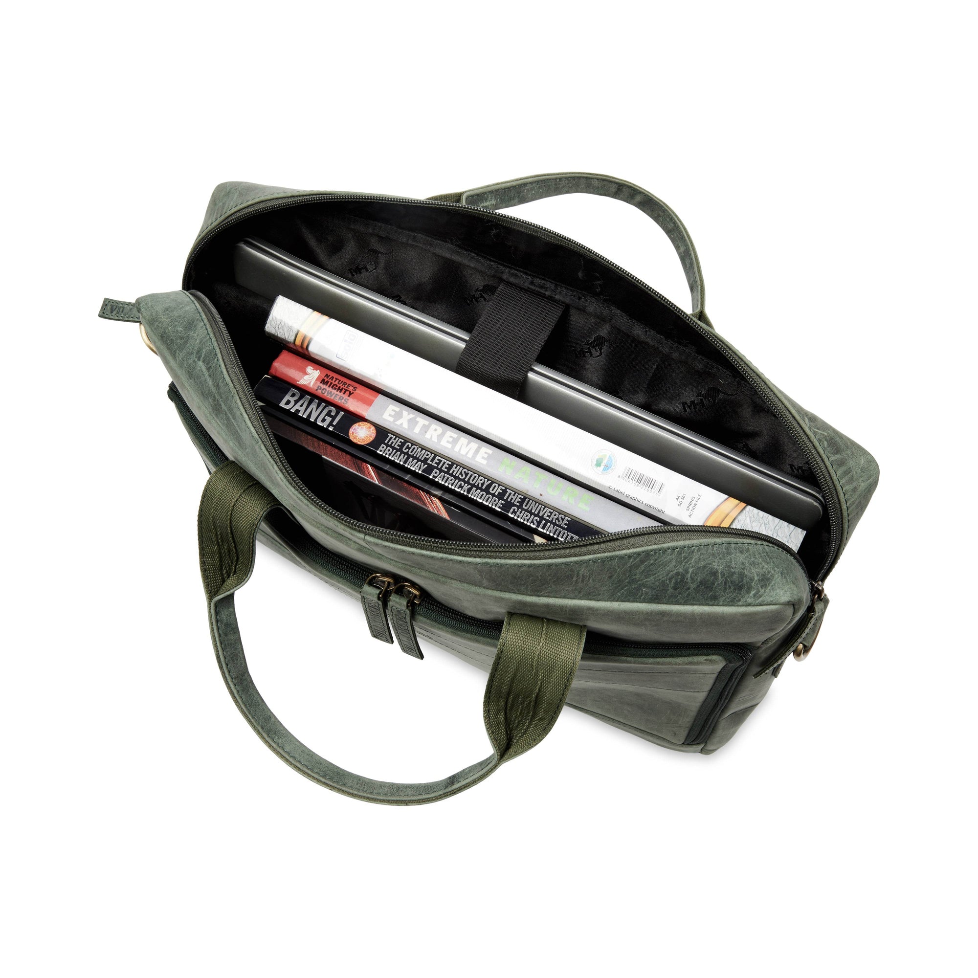 The Mandarin - Genuine Leather Laptop Bag - Green Waxy Hunter - VILL OKSE