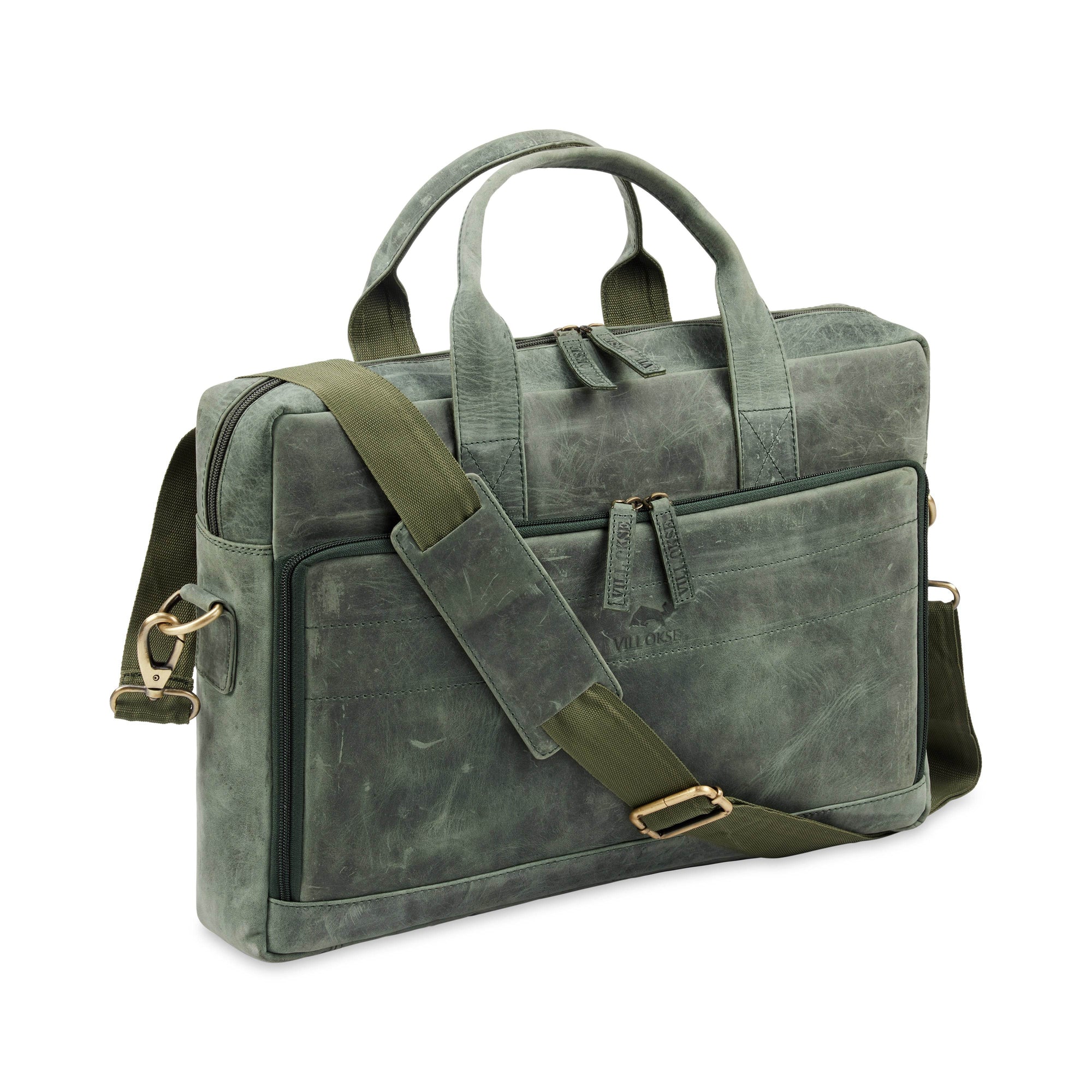The Mandarin - Genuine Leather Laptop Bag - Green Waxy Hunter - VILL OKSE
