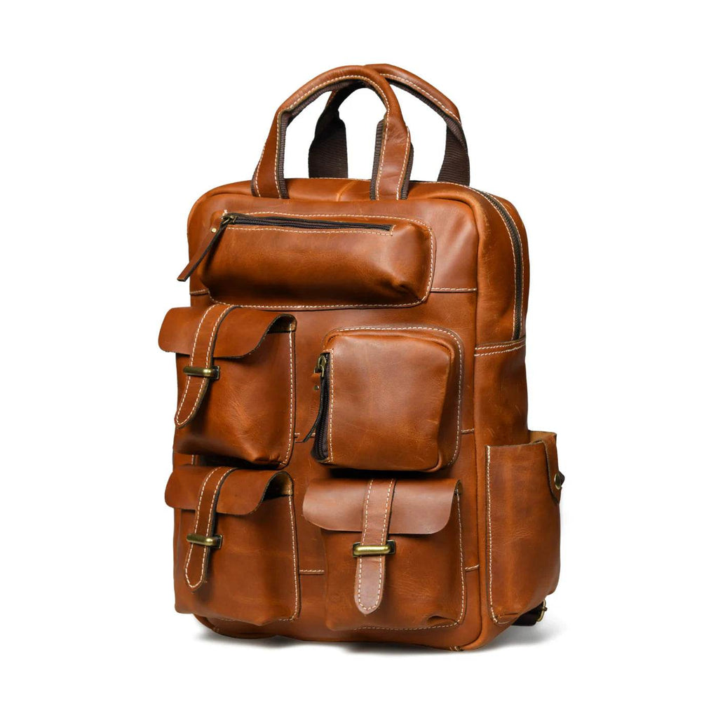 The Adventurer - Genuine Leather Backpack - Cognac Oil Pull Up - VILL OKSE