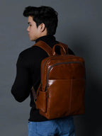 The Trek - Genuine Leather Backpack - Cognac Oil Pull Up - VILL OKSE