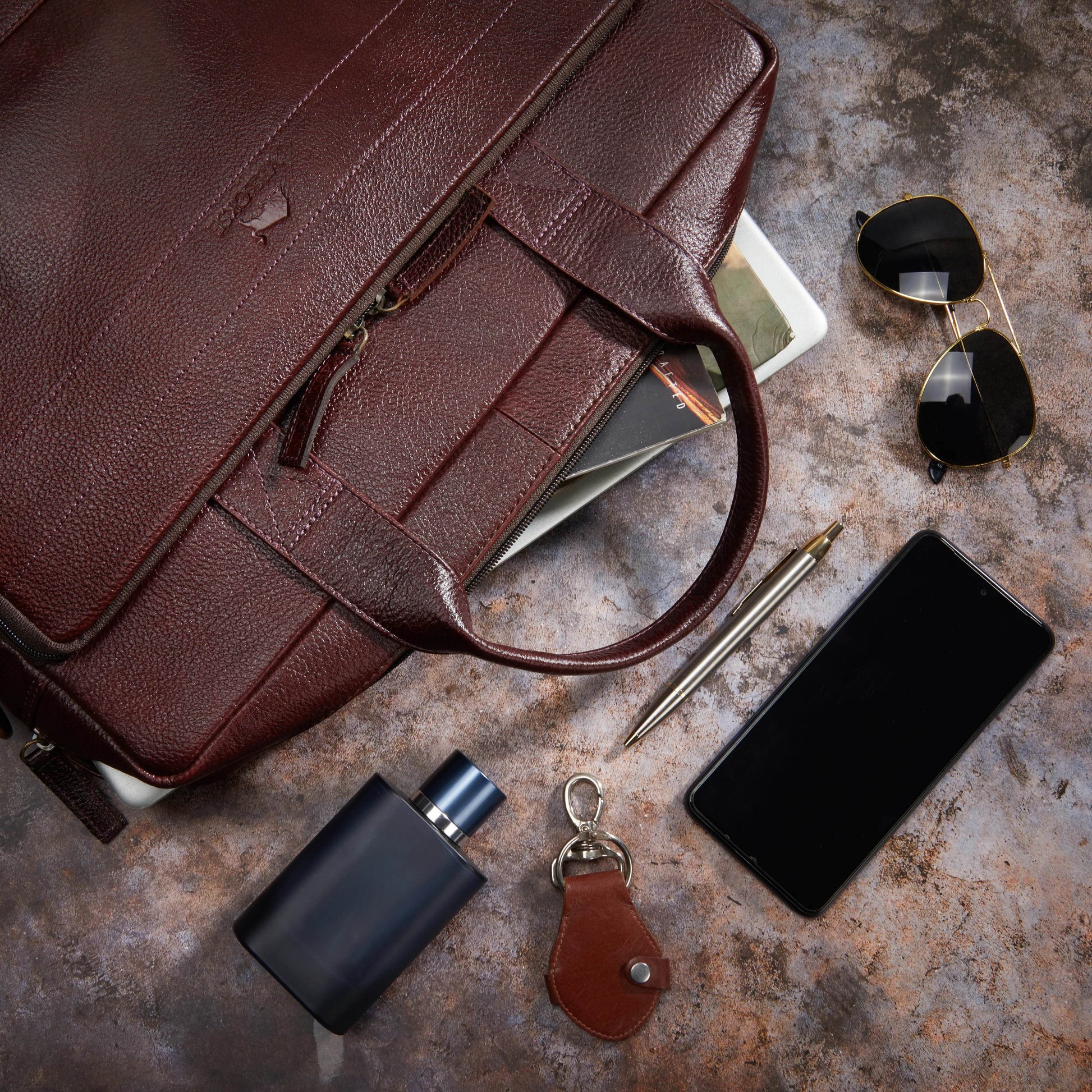 The Mandarin Genuine Leather Laptop Bag - B Brown Floater - VILL OKSE