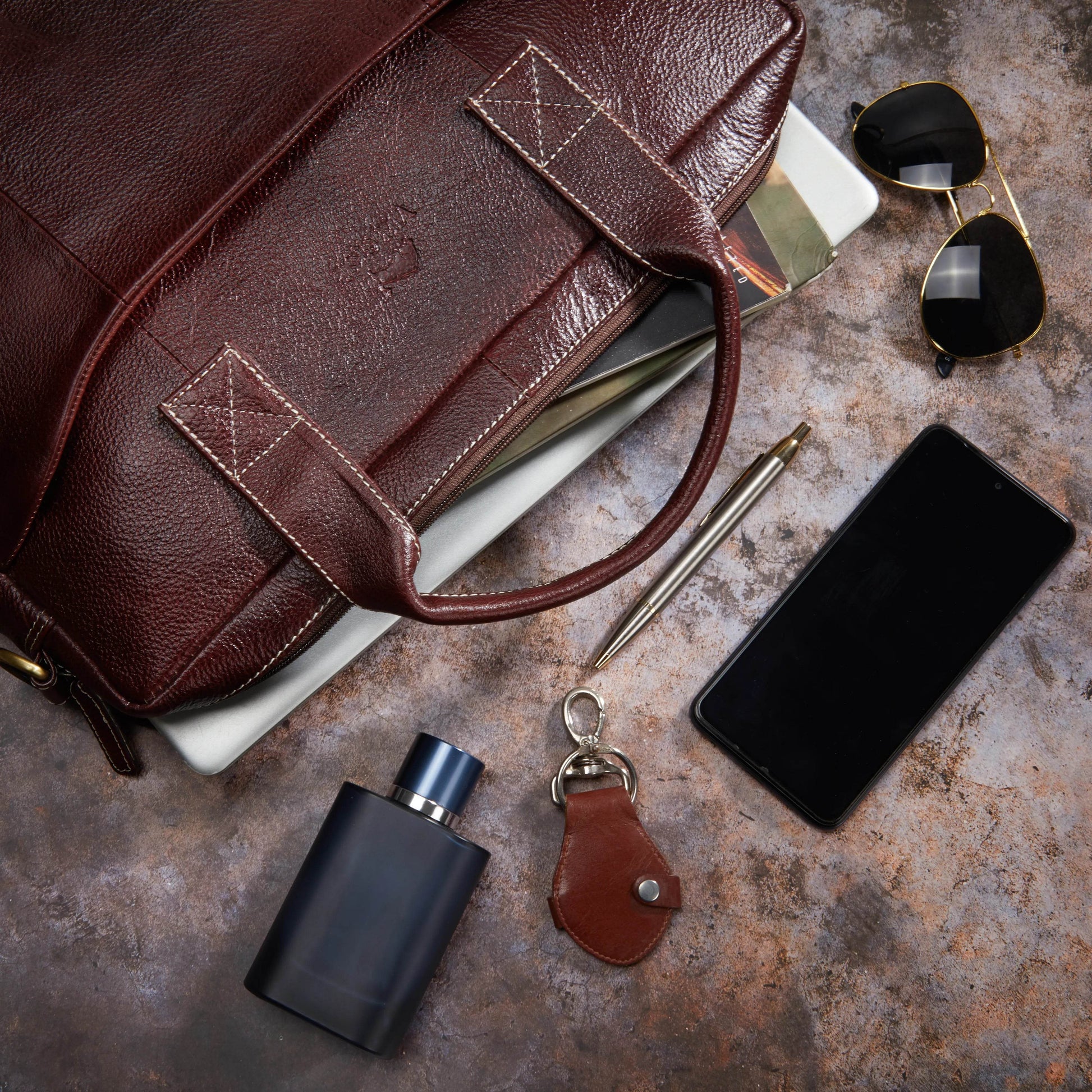 The Hector - Genuine Leather Laptop Bag - B Brown Floater - VILL OKSE