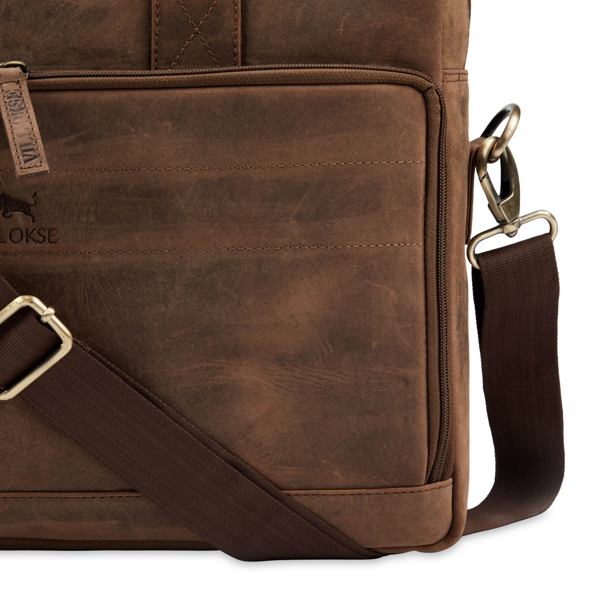 The Mandarin - Genuine Leather Laptop Bag - Oak Brown Hunter - VILL OKSE