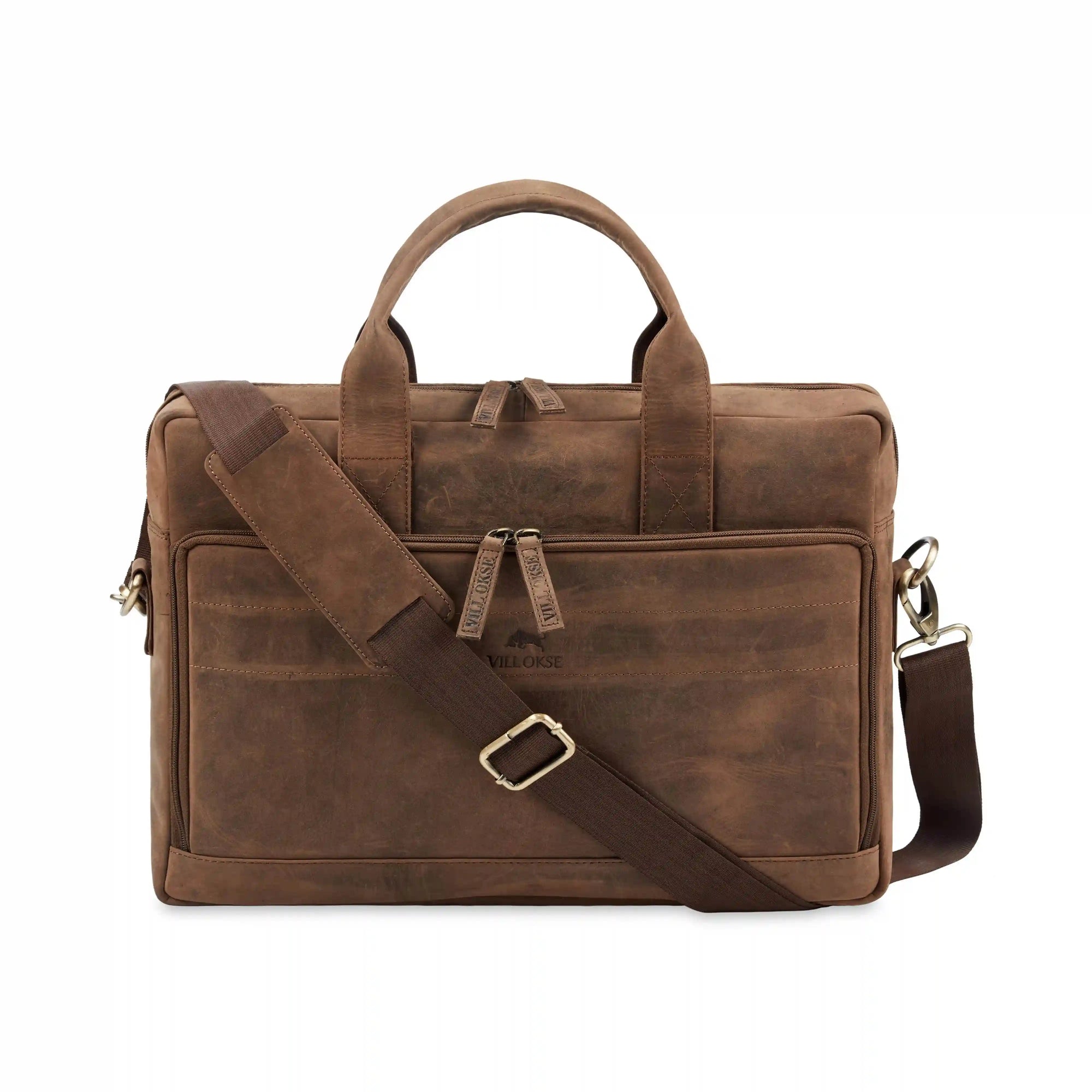 The Mandarin - Genuine Leather Laptop Bag - Oak Brown Hunter - VILL OKSE