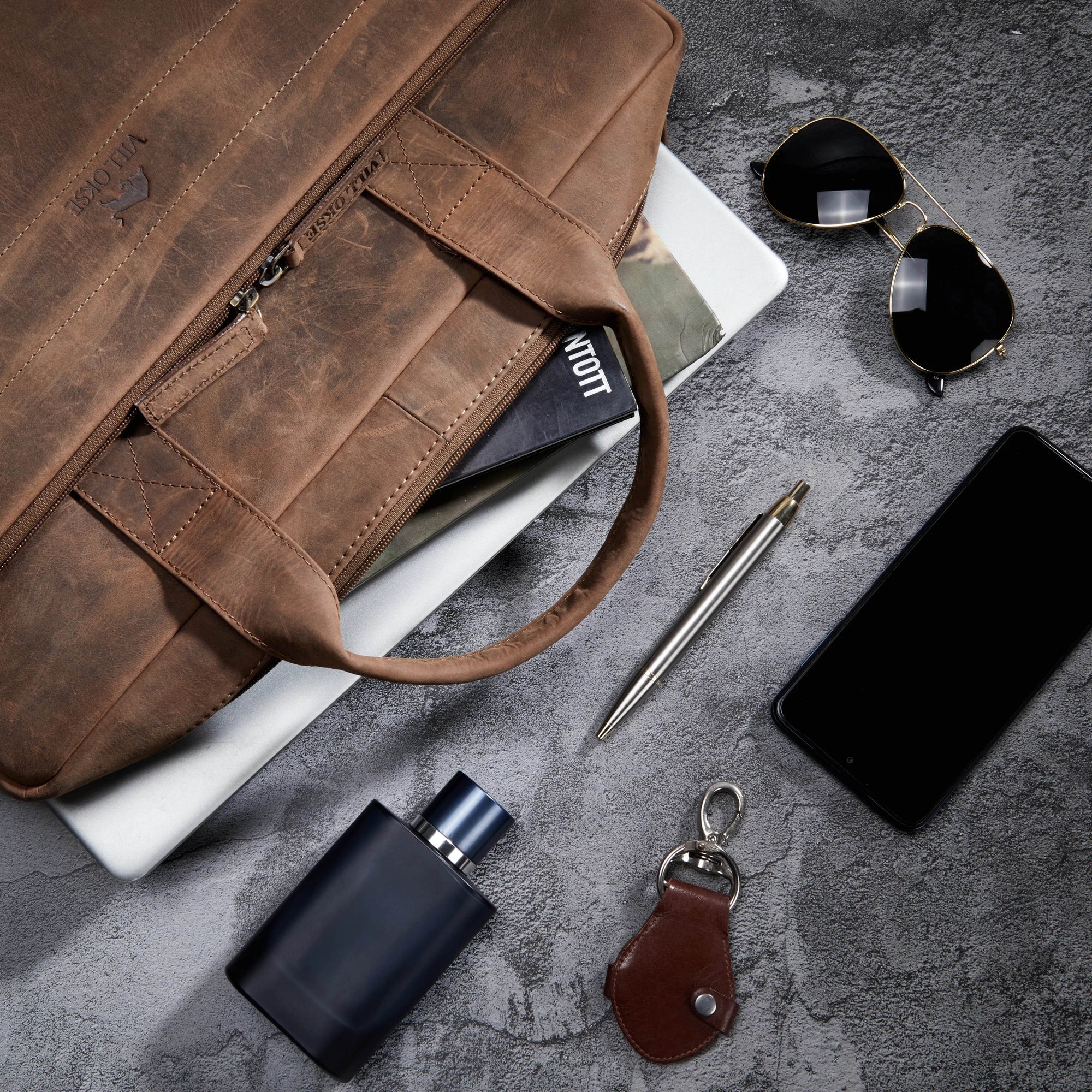 The Mandarin - Genuine Leather Laptop Bag - Oak Brown Hunter - VILL OKSE