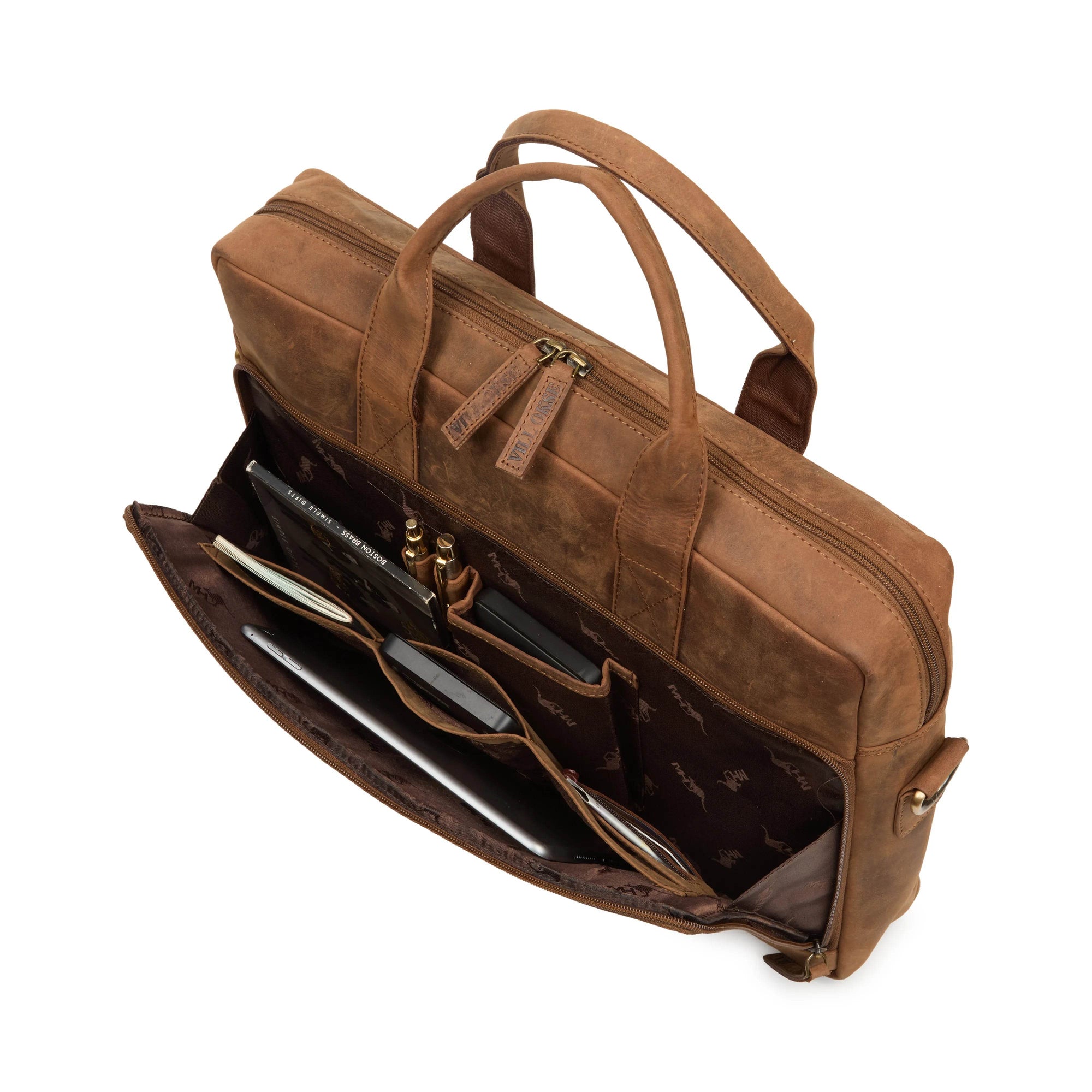 The Mandarin - Genuine Leather Laptop Bag - Oak Brown Hunter - VILL OKSE
