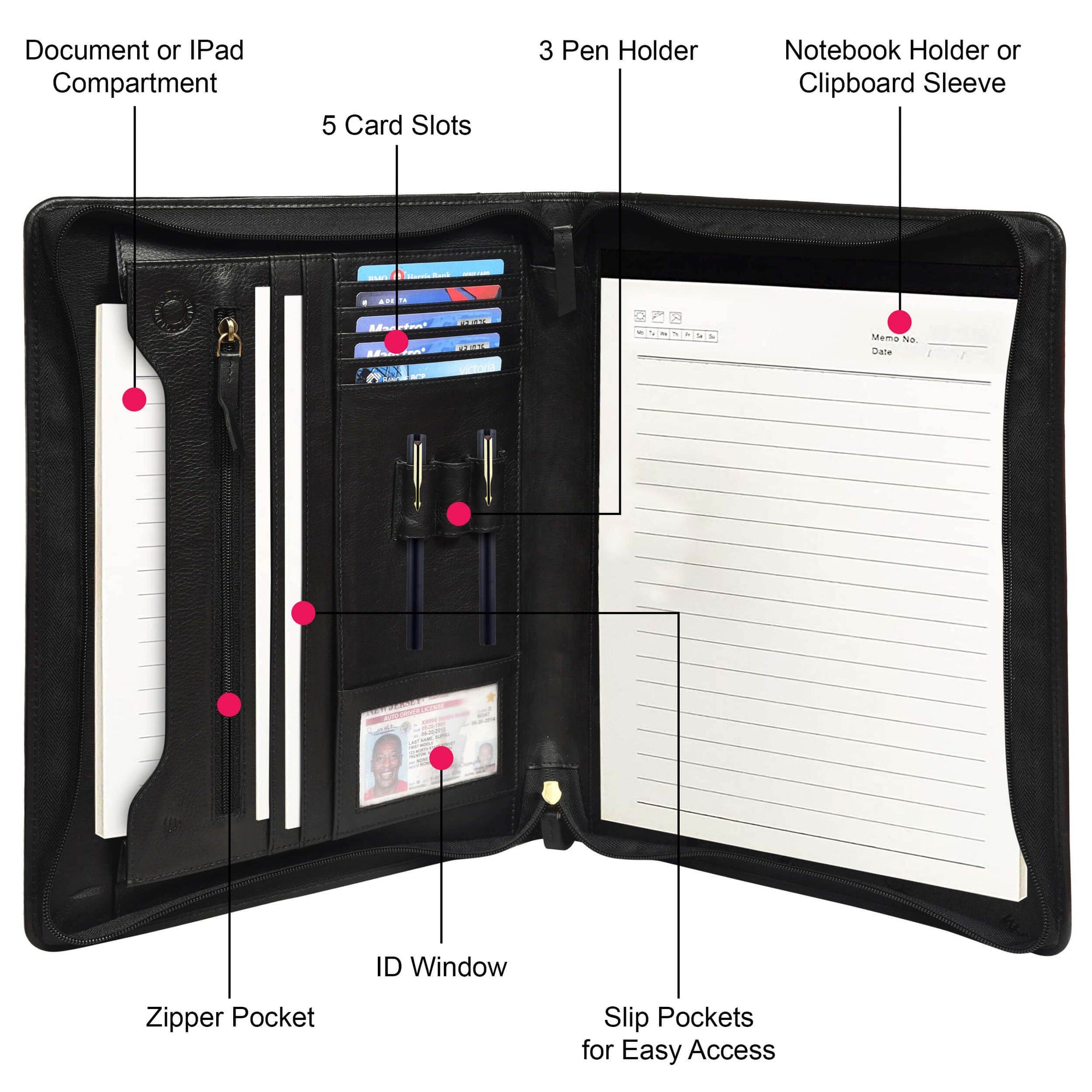 The Harley - Genuine Leather Padfolio - Black Nappa - VILL OKSE