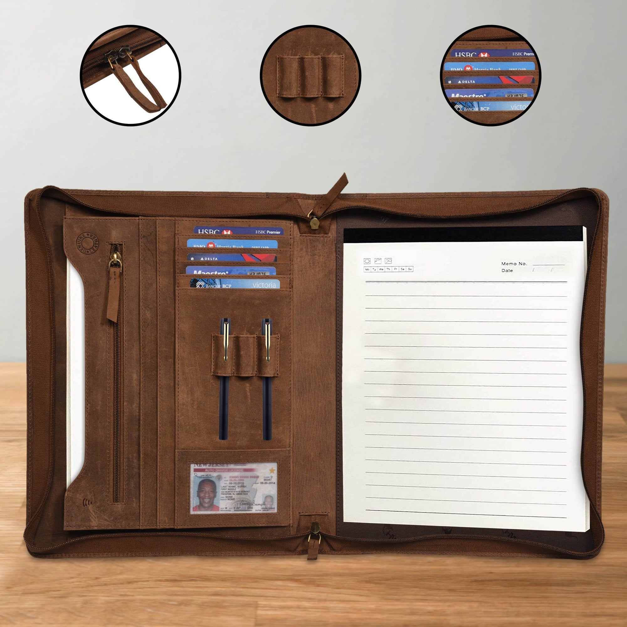 The Harley - Genuine Leather Padfolio - Oak Brown Hunter - VILL OKSE
