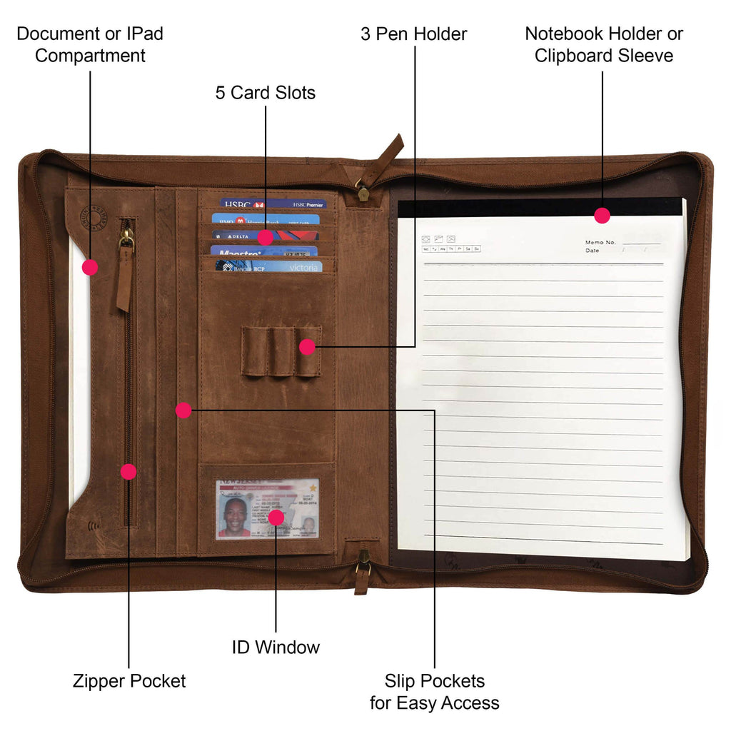 The Harley - Genuine Leather Padfolio - Oak Brown Hunter - VILL OKSE