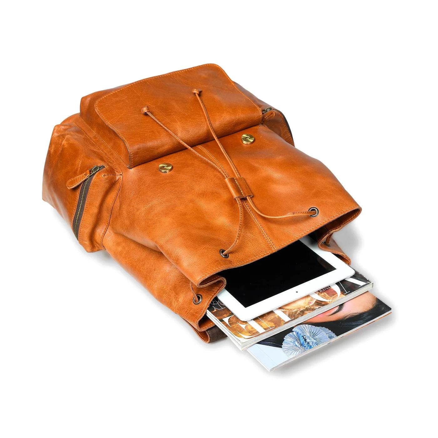 The Neil - Genuine Leather Backpack - Cognac Oil Pull Up - VILL OKSE