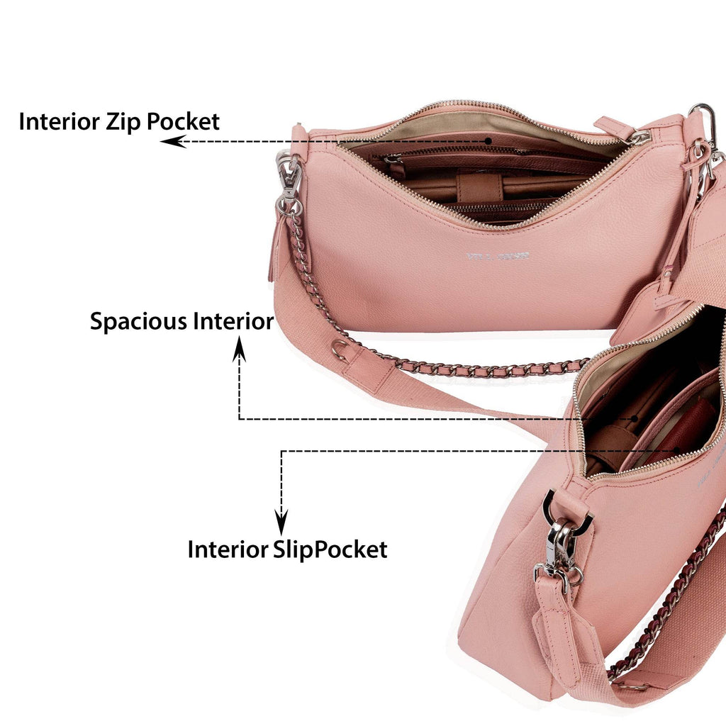 Sarah - Genuine Leather Sling Bag - Pebble Pink - VILL OKSE