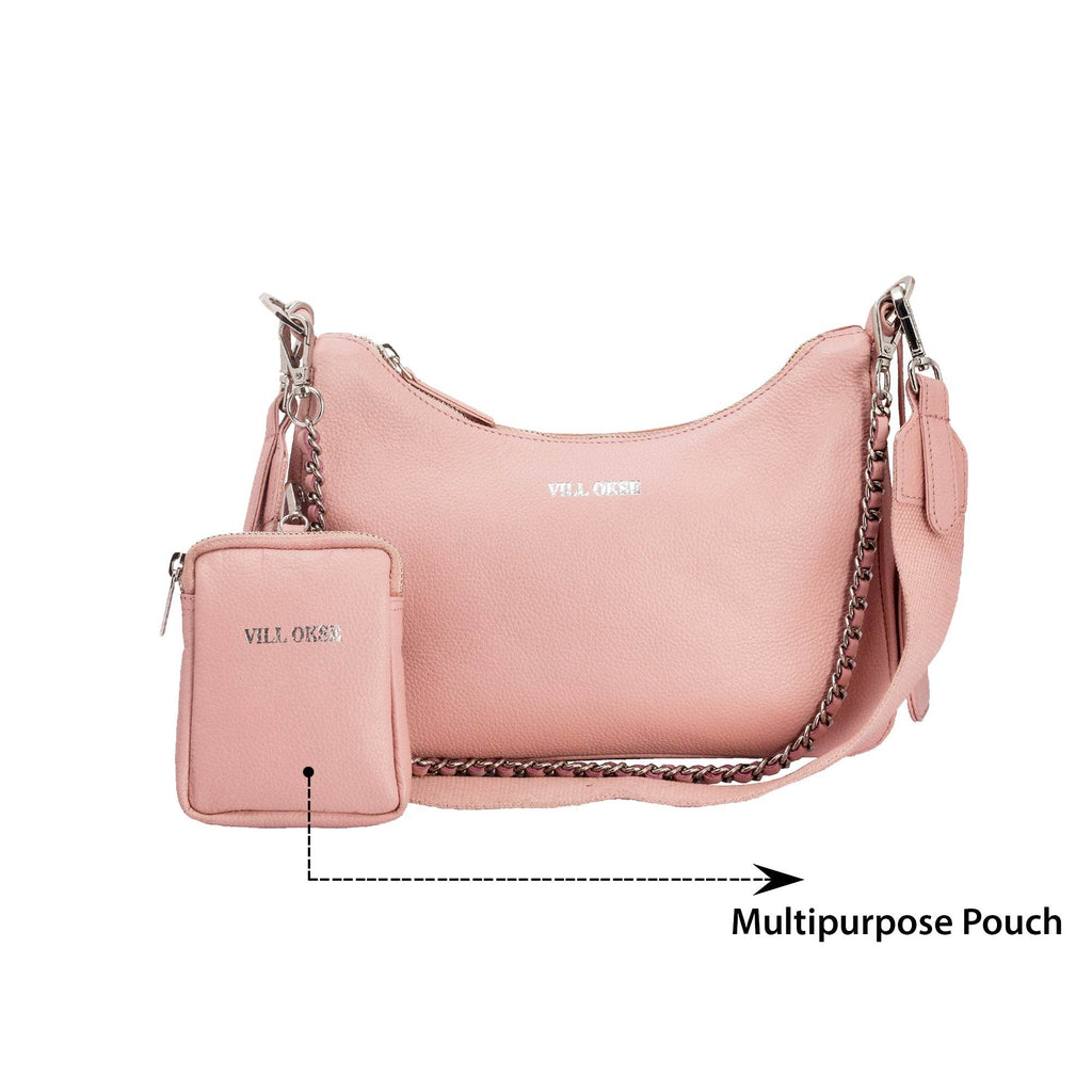 Sarah - Genuine Leather Sling Bag - Pebble Pink - VILL OKSE