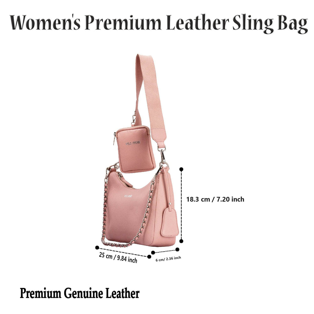 Sarah - Genuine Leather Sling Bag - Pebble Pink - VILL OKSE