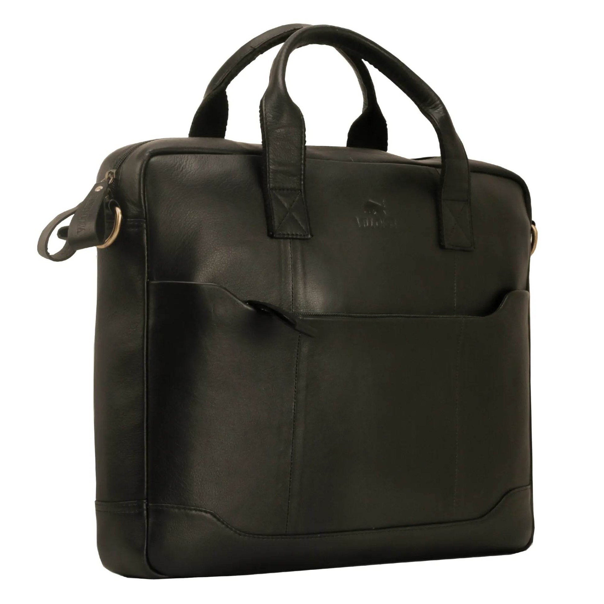 The Hector - Genuine Leather Laptop Bag - Black Nappa - VILL OKSE