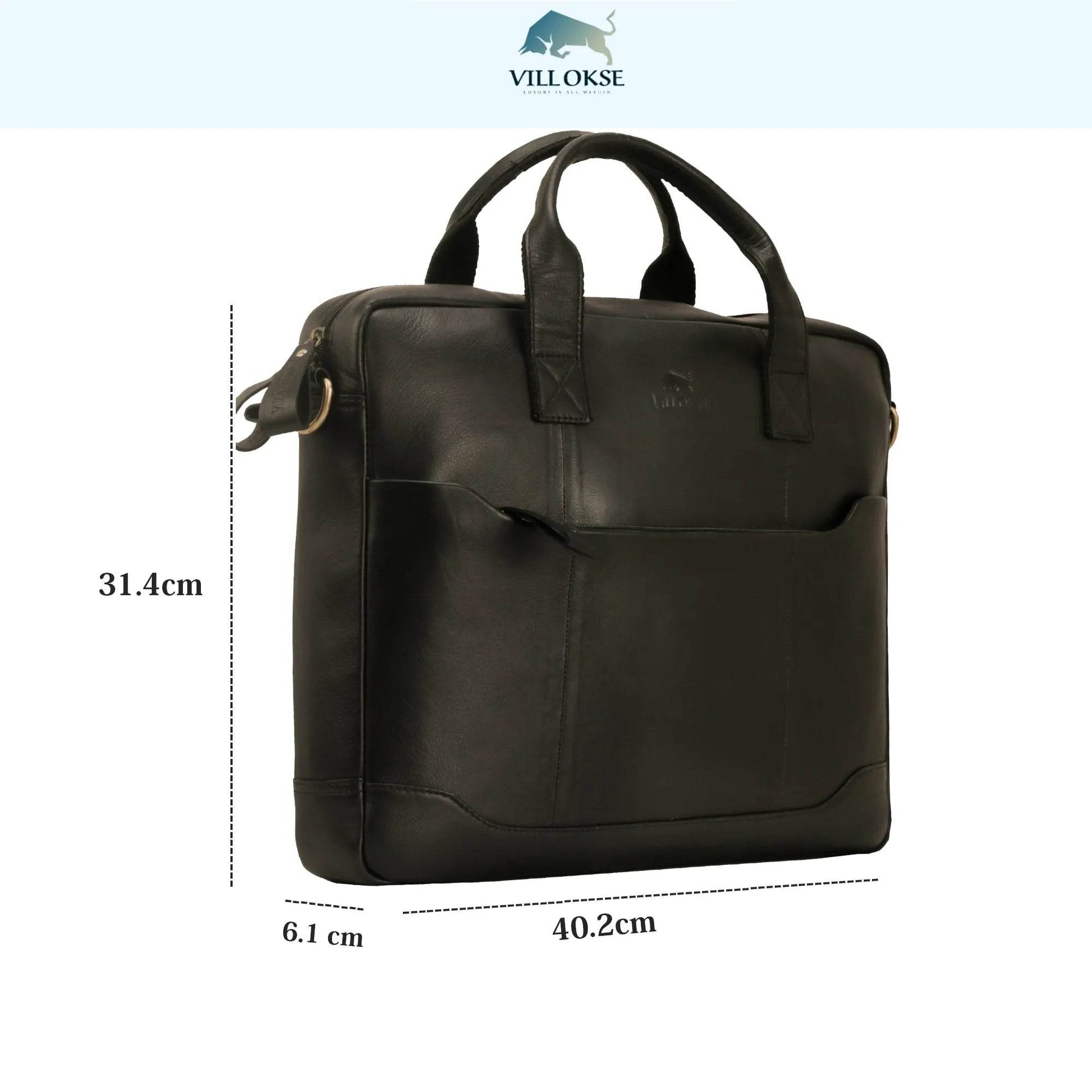 The Hector - Genuine Leather Laptop Bag - Black Nappa - VILL OKSE