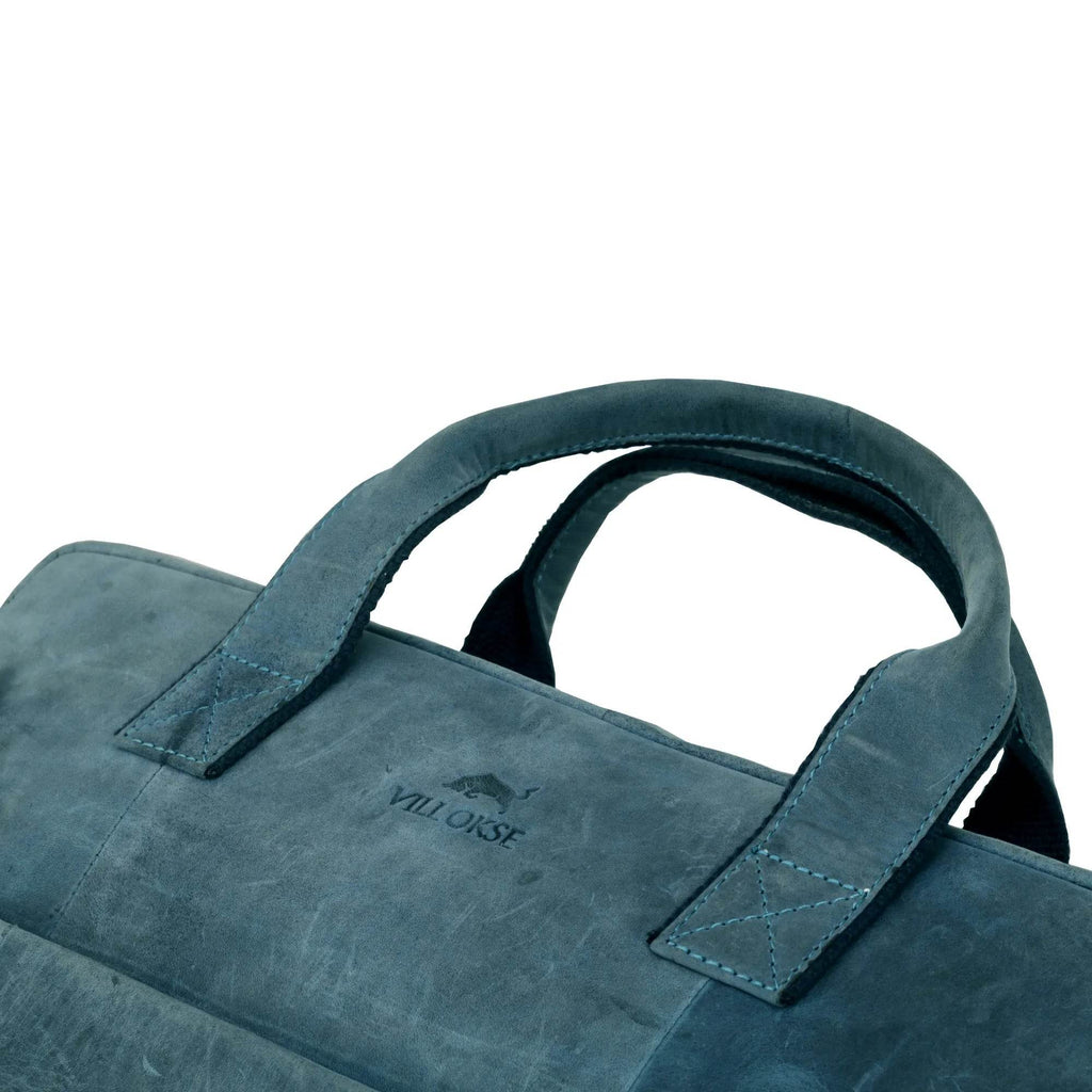 The Hector - Genuine Leather Laptop Bag - Blue Waxy Hunter - VILL OKSE