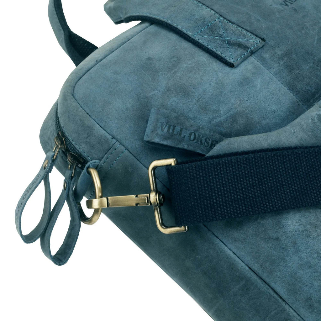 The Hector - Genuine Leather Laptop Bag - Blue Waxy Hunter - VILL OKSE