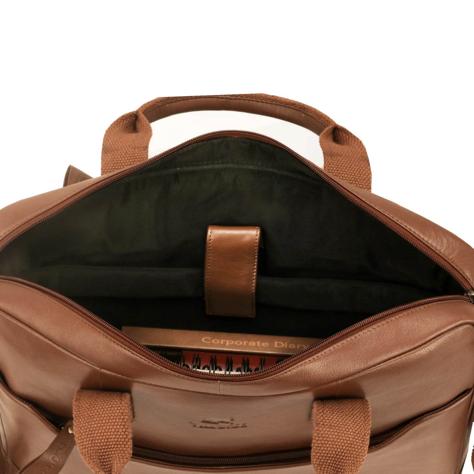 The Hector - Genuine Leather Laptop Bag - Cognac Nappa - VILL OKSE