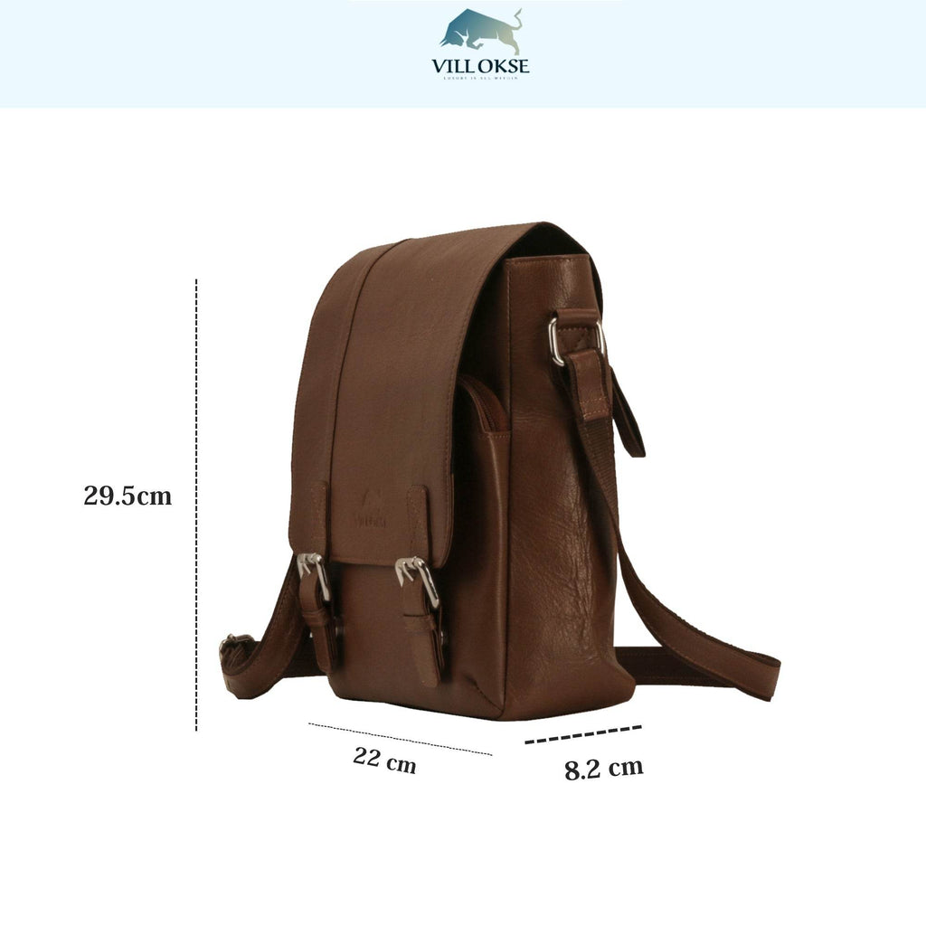 The Jack - Genuine Leather Messenger Bag - Cognac Nappa - VILL OKSE