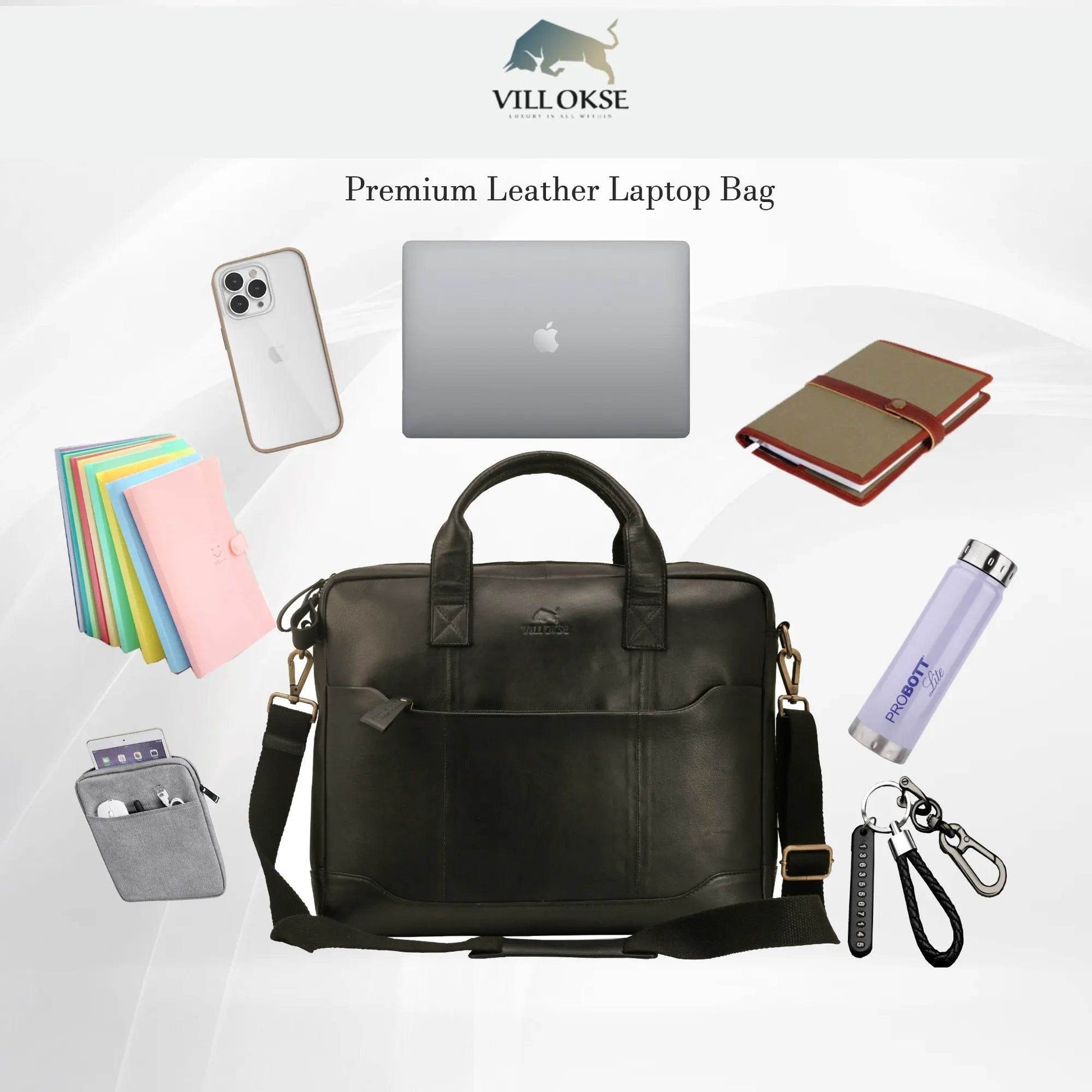 The Hector - Genuine Leather Laptop Bag - Black Nappa - VILL OKSE