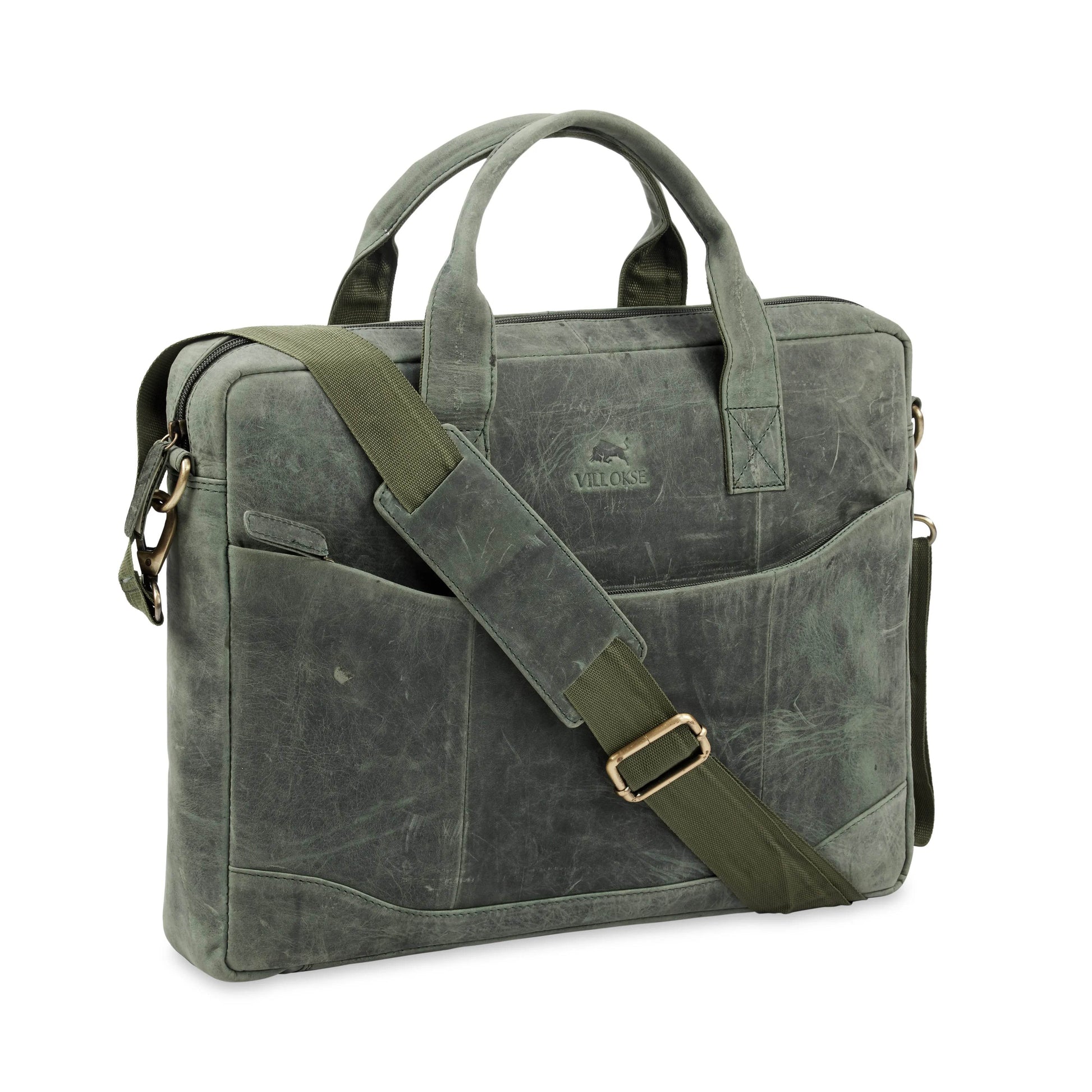 The Hector - Genuine Leather Laptop Bag - Green Waxy Hunter - VILL OKSE