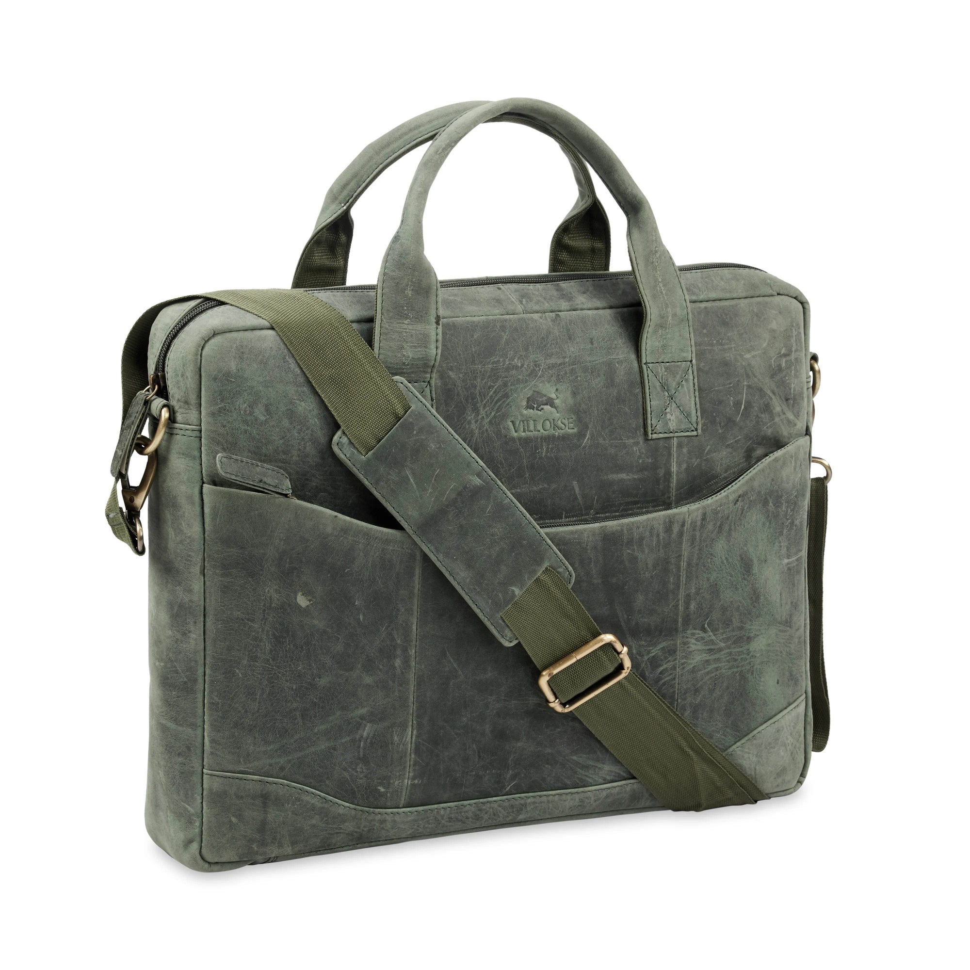 The Hector - Genuine Leather Laptop Bag - Green Waxy Hunter - VILL OKSE