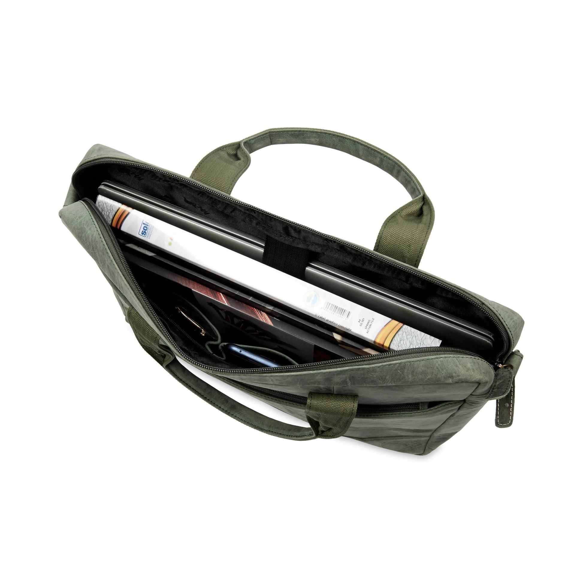 The Hector - Genuine Leather Laptop Bag - Green Waxy Hunter - VILL OKSE