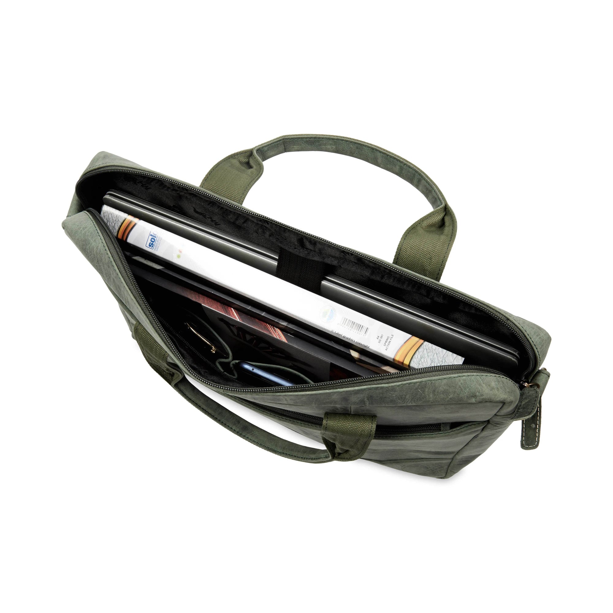 The Hector - Genuine Leather Laptop Bag - Green Waxy Hunter - VILL OKSE