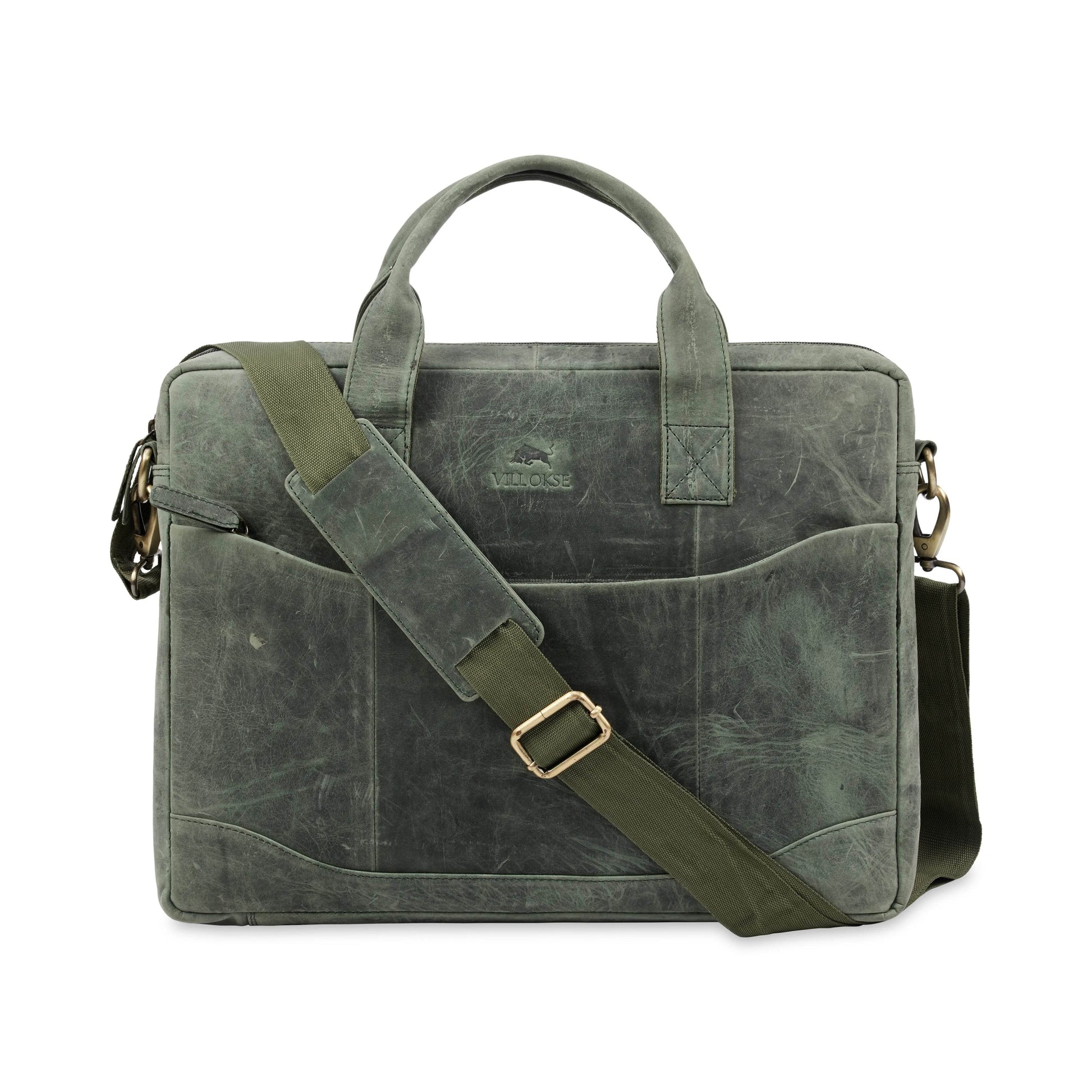 The Hector - Genuine Leather Laptop Bag - Green Waxy Hunter - VILL OKSE