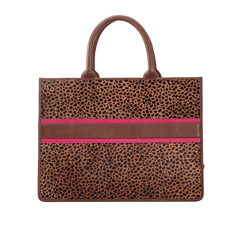 Leah - Genuine Leather Tote bag - Cheetah Hairon - VILL OKSE