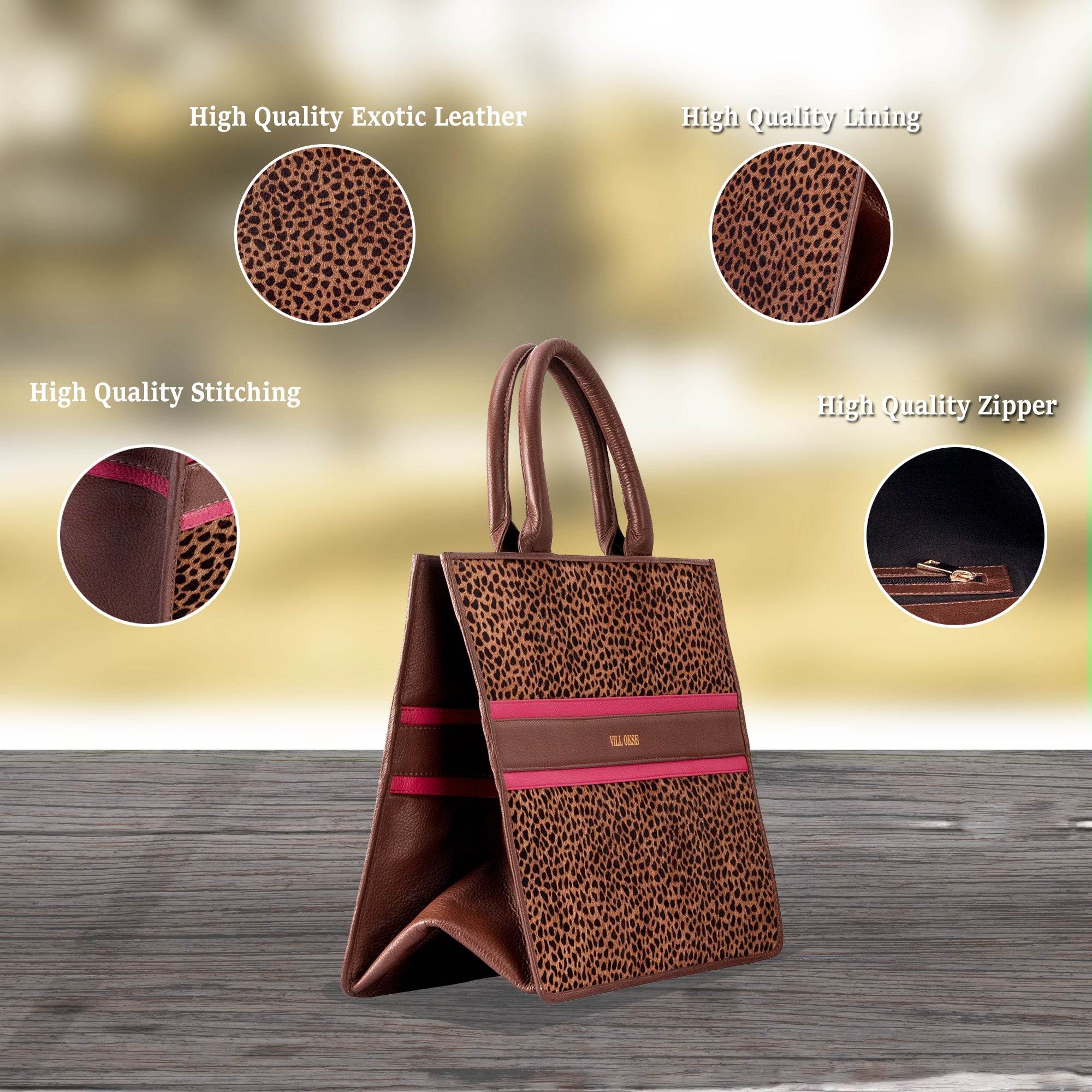 Leah - Genuine Leather Tote bag - Cheetah Hairon - VILL OKSE