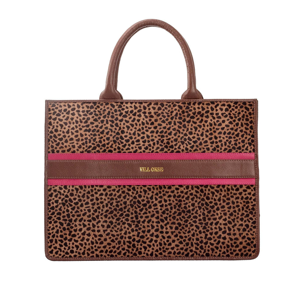 Leah - Genuine Leather Tote bag - Cheetah Hairon - VILL OKSE