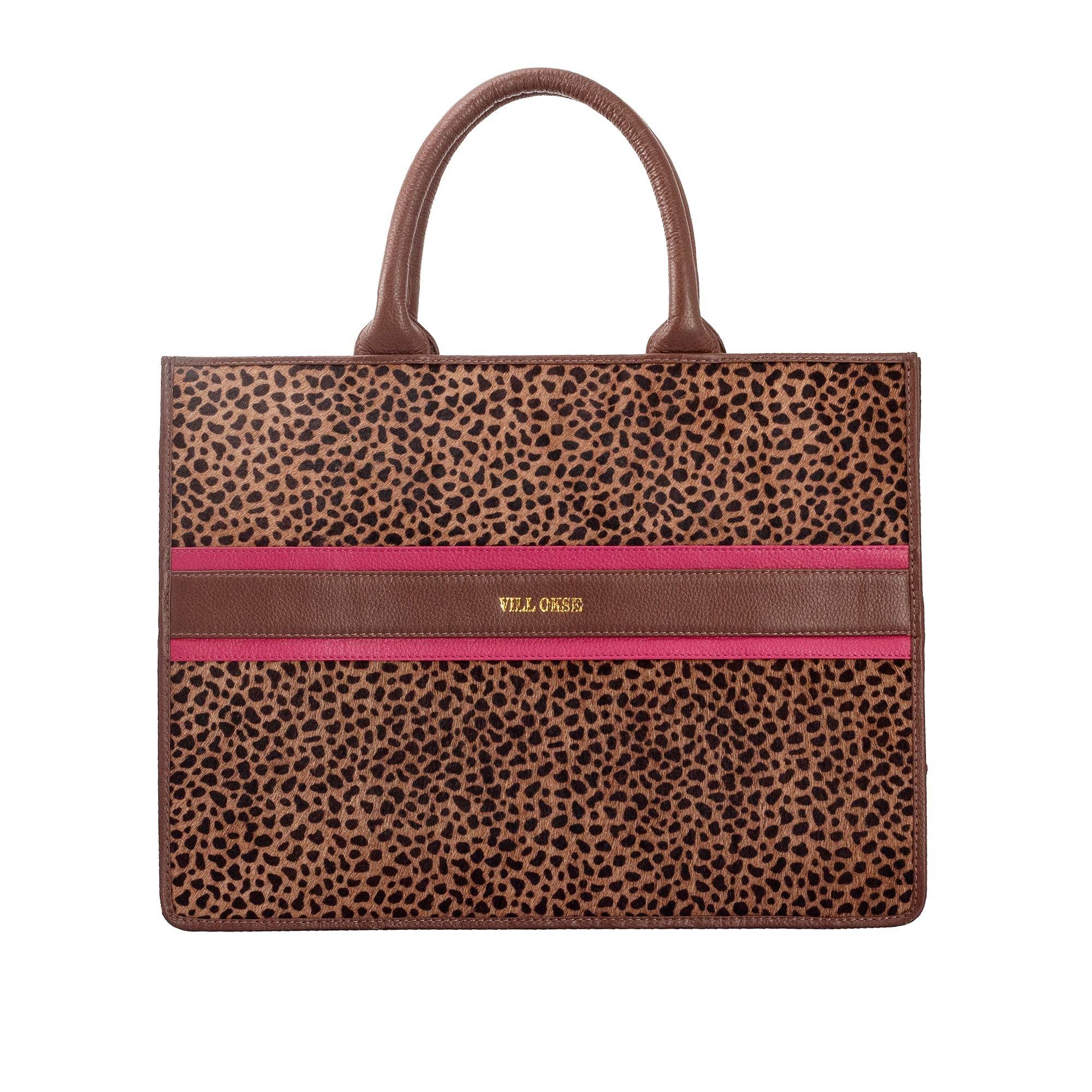 Leah - Genuine Leather Tote bag - Cheetah Hairon - VILL OKSE