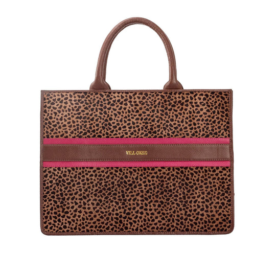 Leah - Genuine Leather Tote bag - Cheetah Hairon