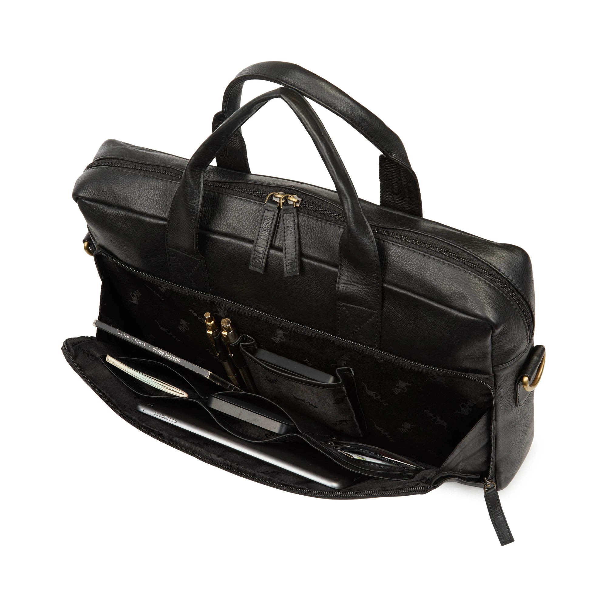The Mandarin by VILL OKSE - Genuine Leather Laptop Bag - Black Nappa - VILL OKSE